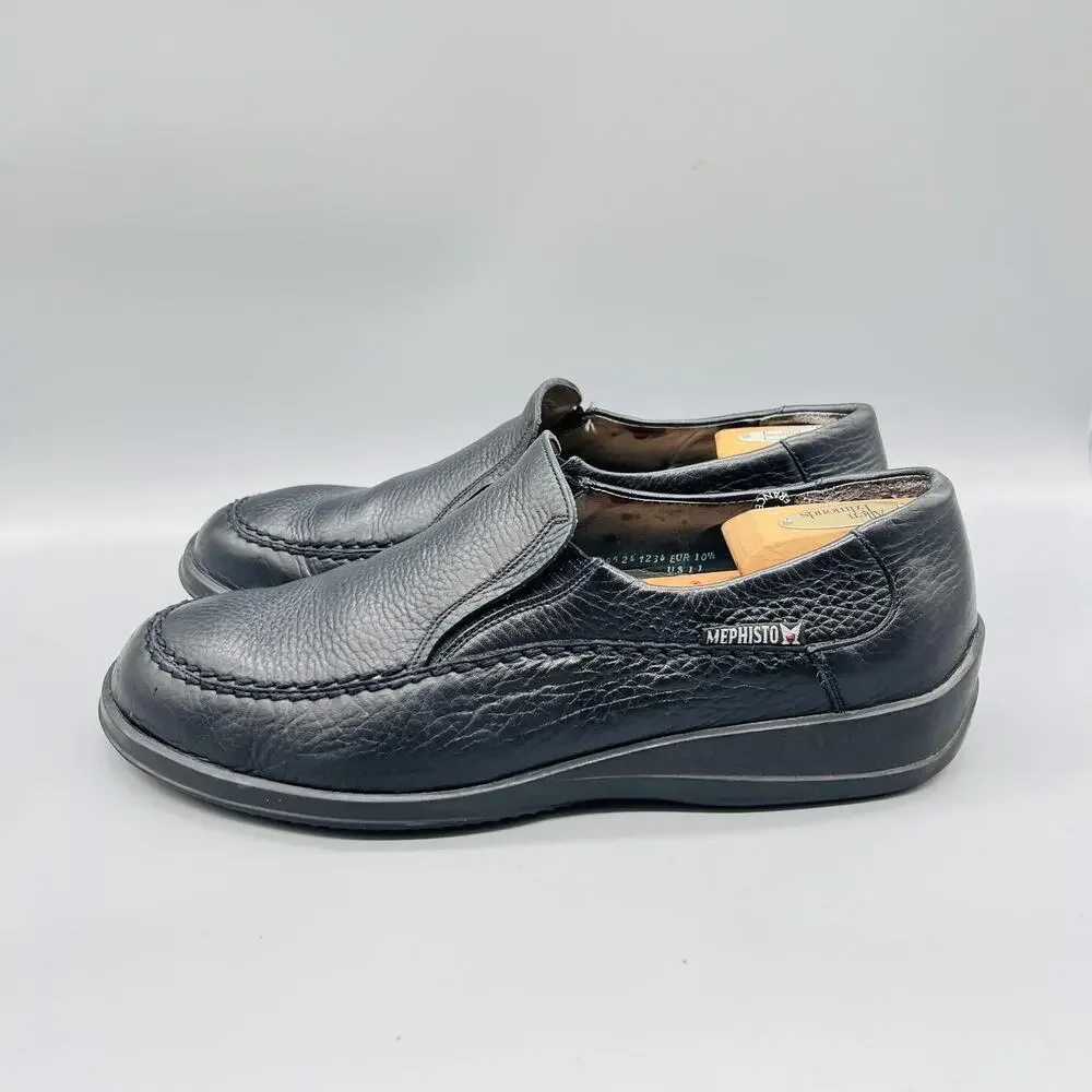 Mephisto Shoes Mens 11 Black Pebbled Leather Slip On Loafers Casual Comfort